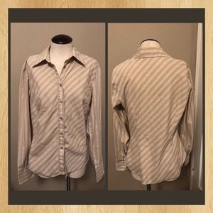 Express Striped Brown and Tan Button Down Shirt